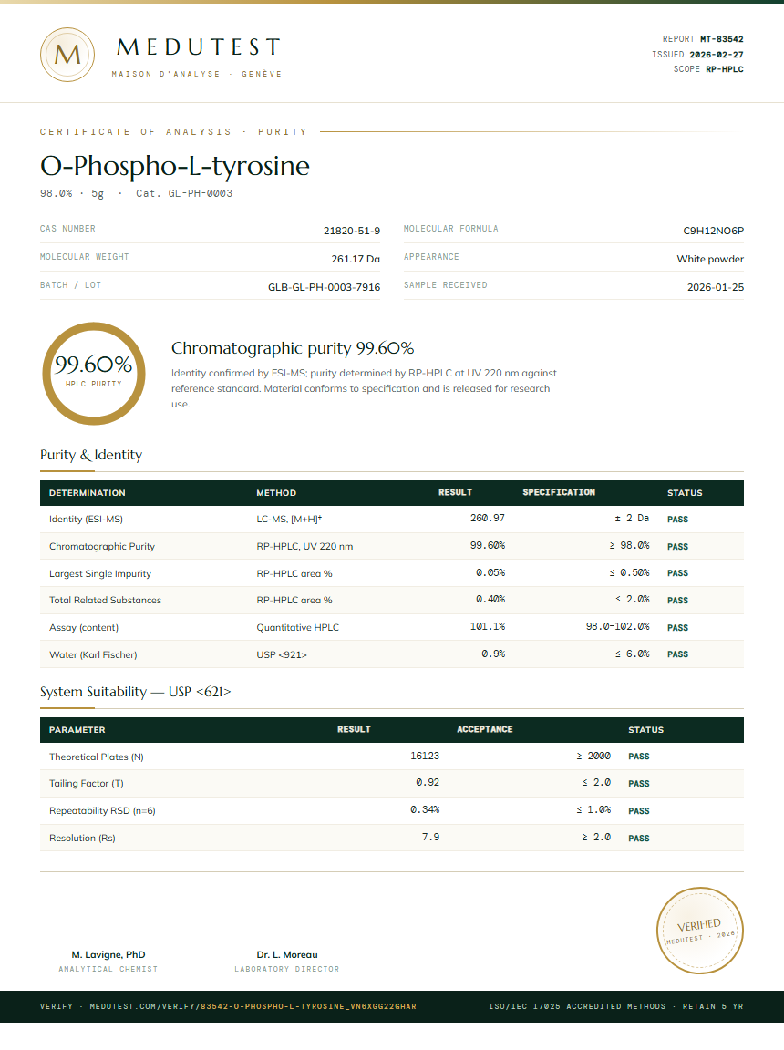 O-Phospho-L-tyrosine Purity (HPLC) report by Medutest
