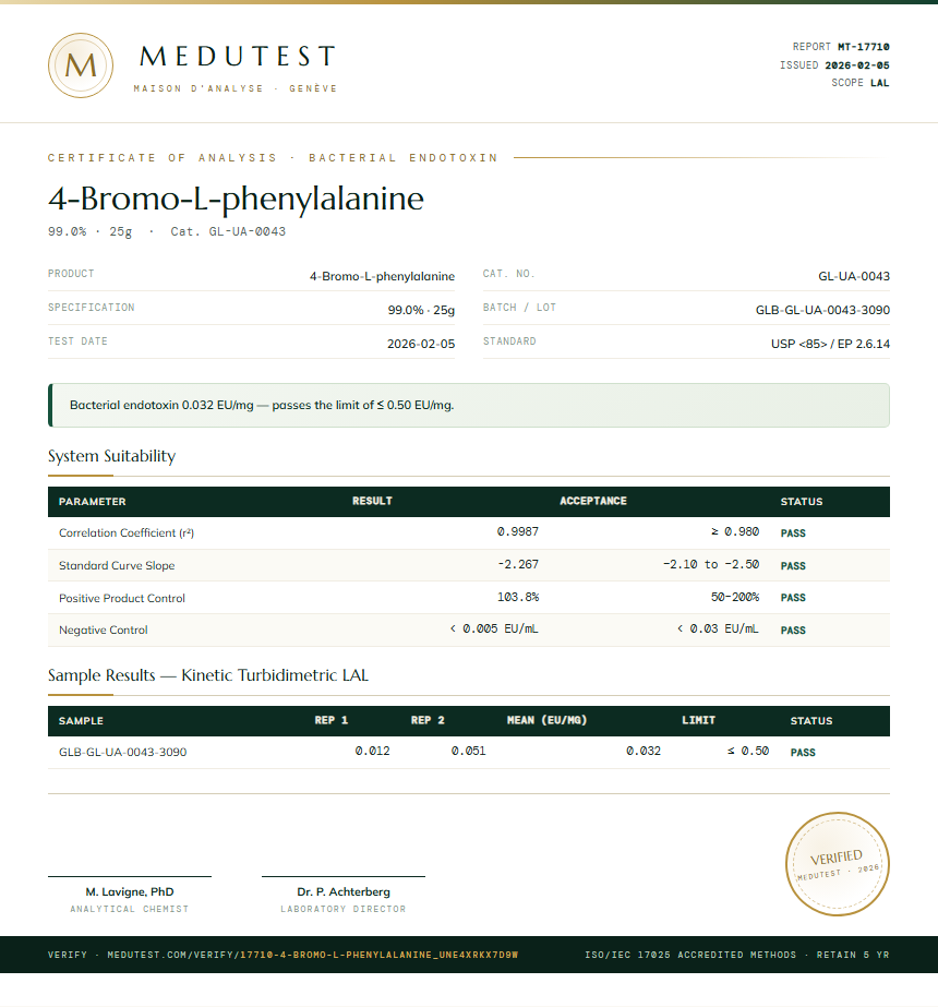 4-Bromo-L-phenylalanine Endotoxin report by Medutest