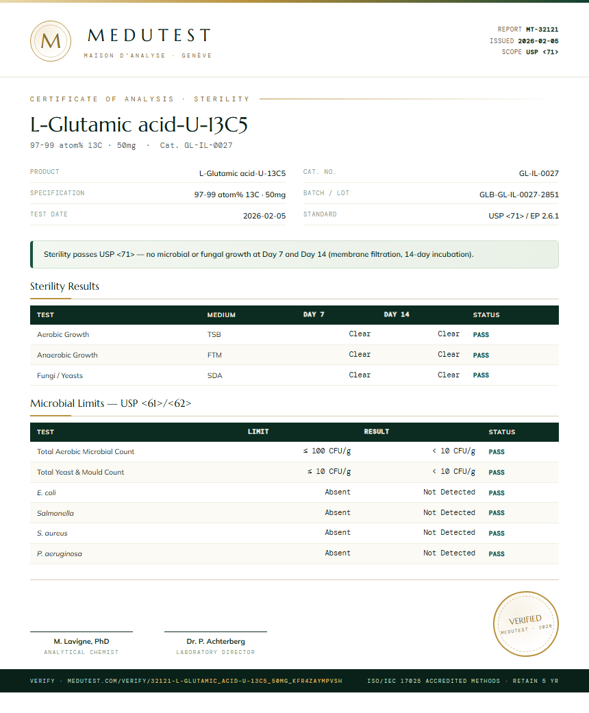 L-Glutamic acid-U-13C5 Sterility report by Medutest