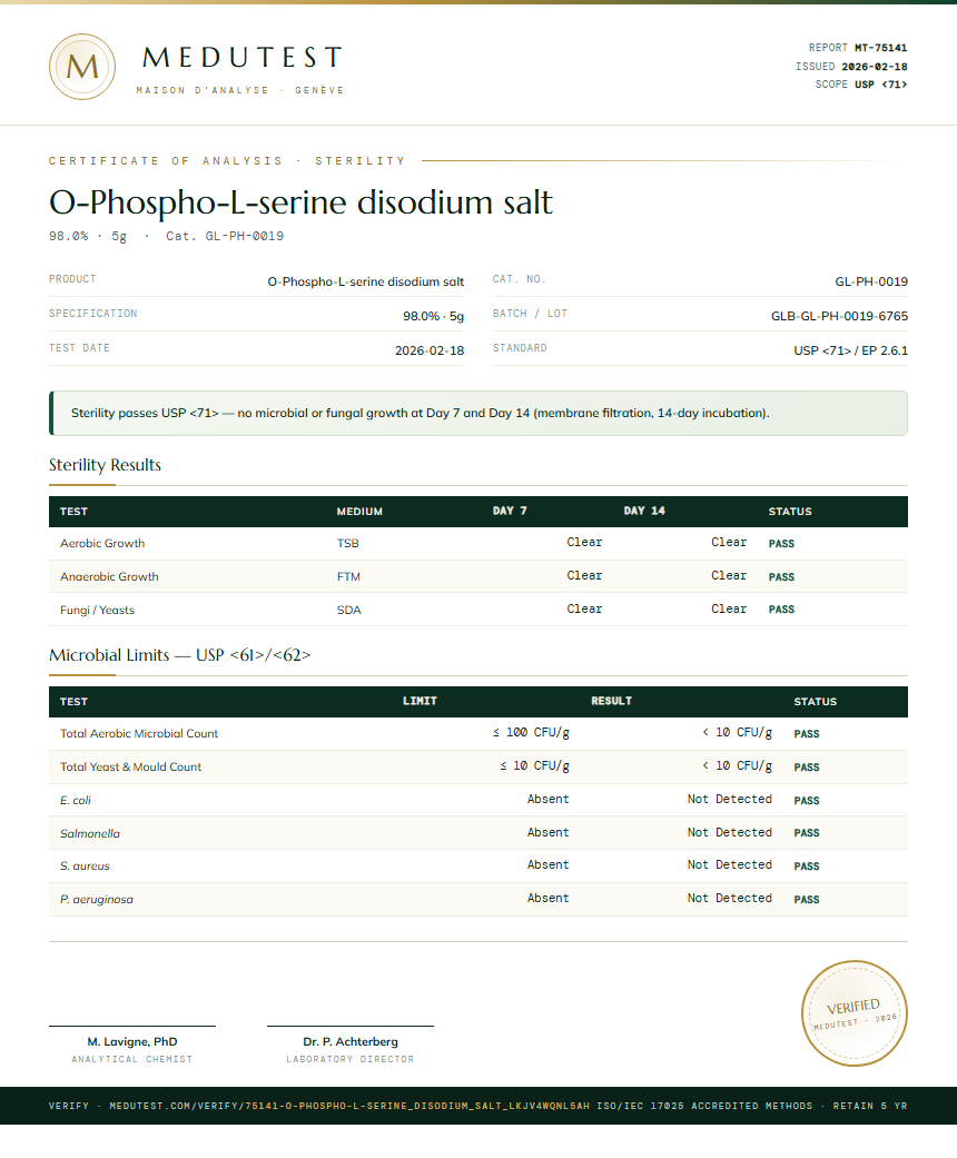 O-Phospho-L-serine disodium salt Sterility report by Medutest