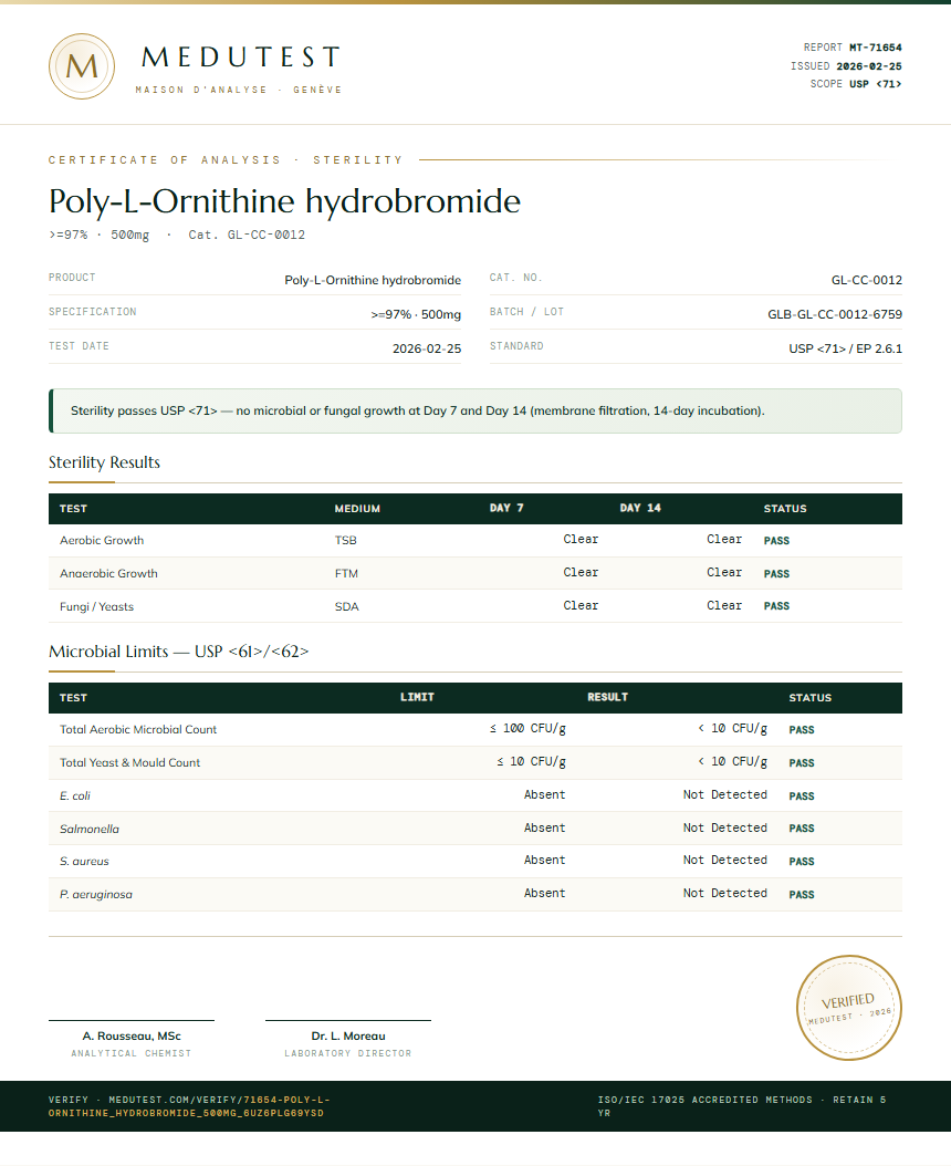 Poly-L-Ornithine hydrobromide Sterility report by Medutest