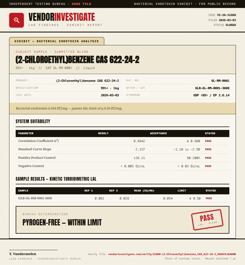 (2-Chloroethyl)benzene CAS 622-24-2 Endotoxin report by VendorInvestigate