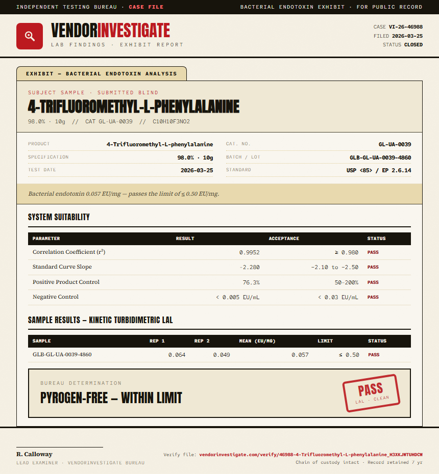 4-Trifluoromethyl-L-phenylalanine Endotoxin report by VendorInvestigate