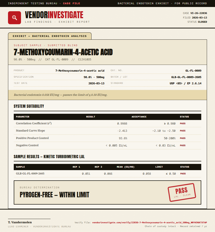 7-Methoxycoumarin-4-acetic acid Endotoxin report by VendorInvestigate