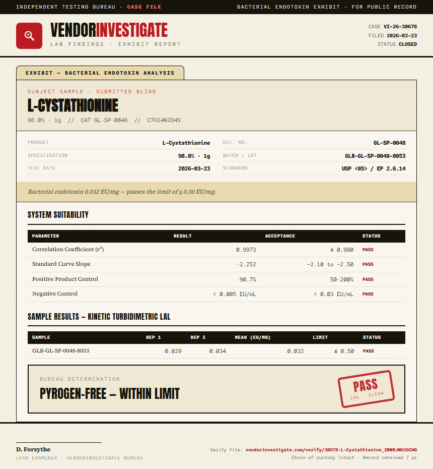 L-Cystathionine Endotoxin report by VendorInvestigate
