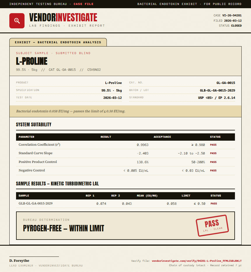 L-Proline Endotoxin report by VendorInvestigate