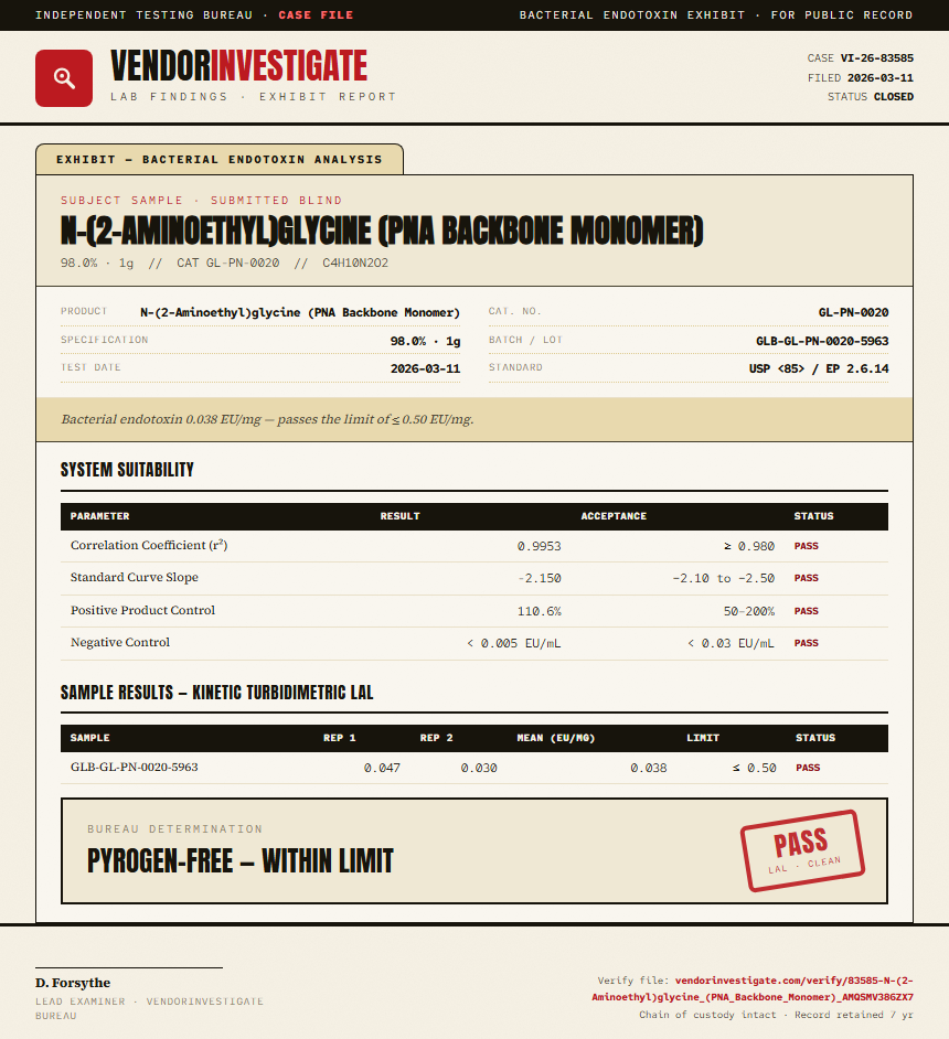 N-(2-Aminoethyl)glycine (PNA Backbone Monomer) Endotoxin report by VendorInvestigate