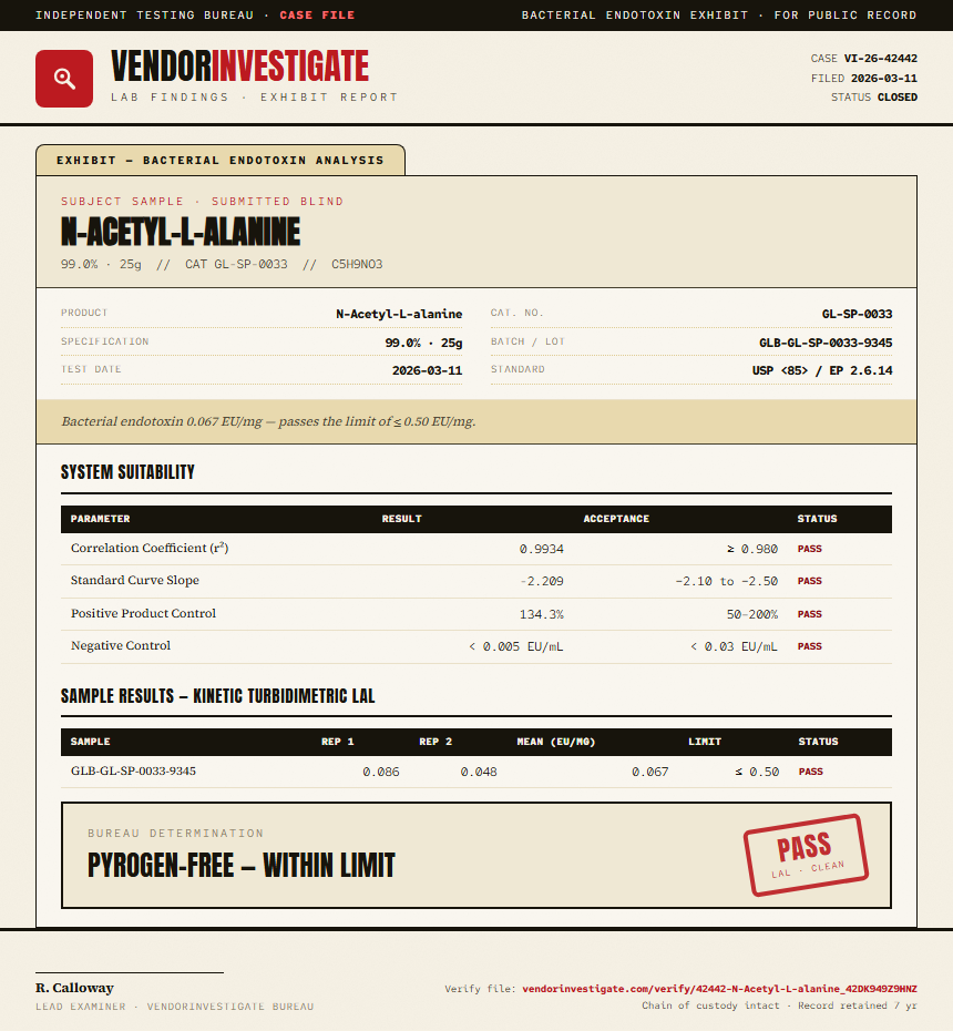 N-Acetyl-L-alanine Endotoxin report by VendorInvestigate