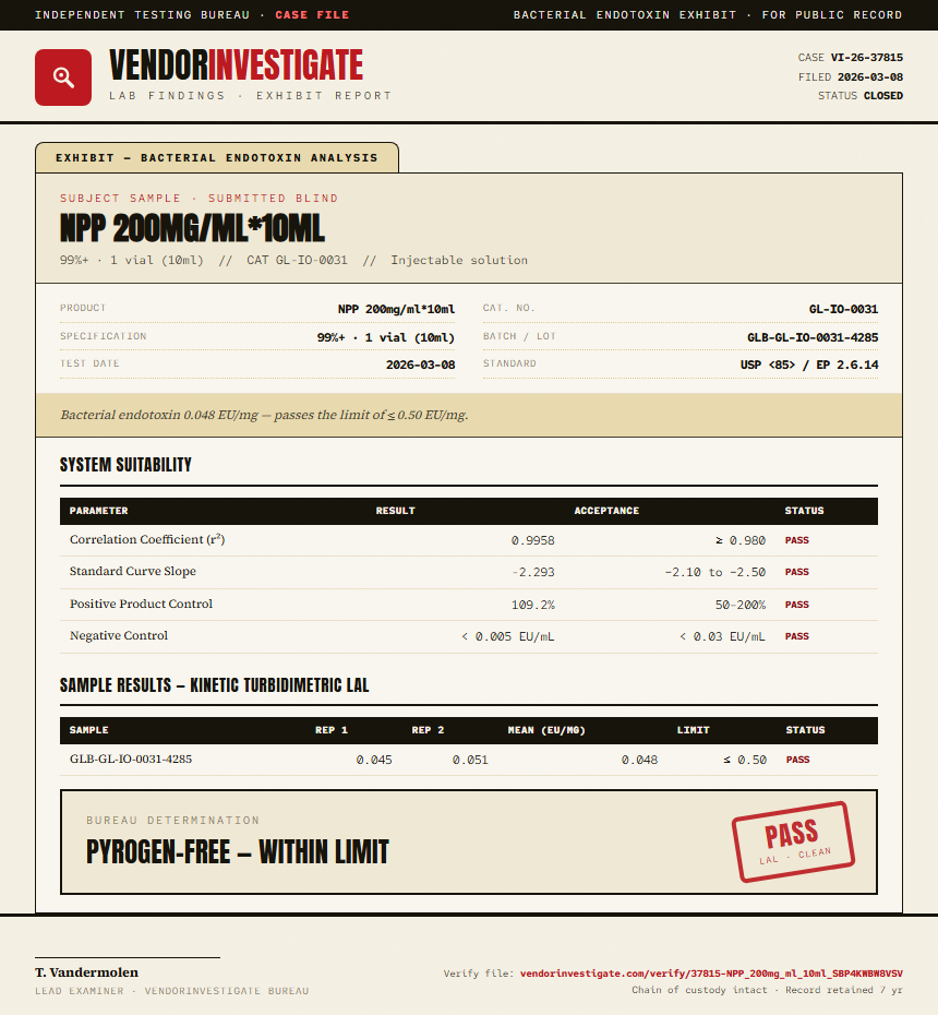 NPP 200mg/ml*10ml Endotoxin report by VendorInvestigate