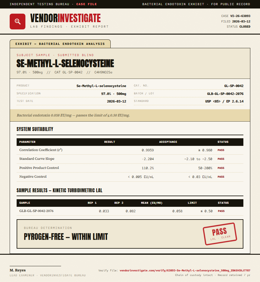 Se-Methyl-L-selenocysteine Endotoxin report by VendorInvestigate