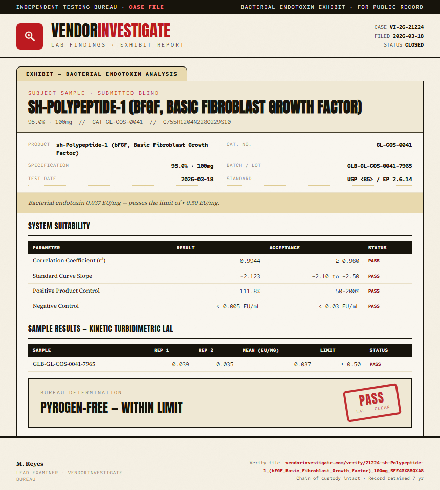 sh-Polypeptide-1 (bFGF, Basic Fibroblast Growth Factor) Endotoxin report by VendorInvestigate