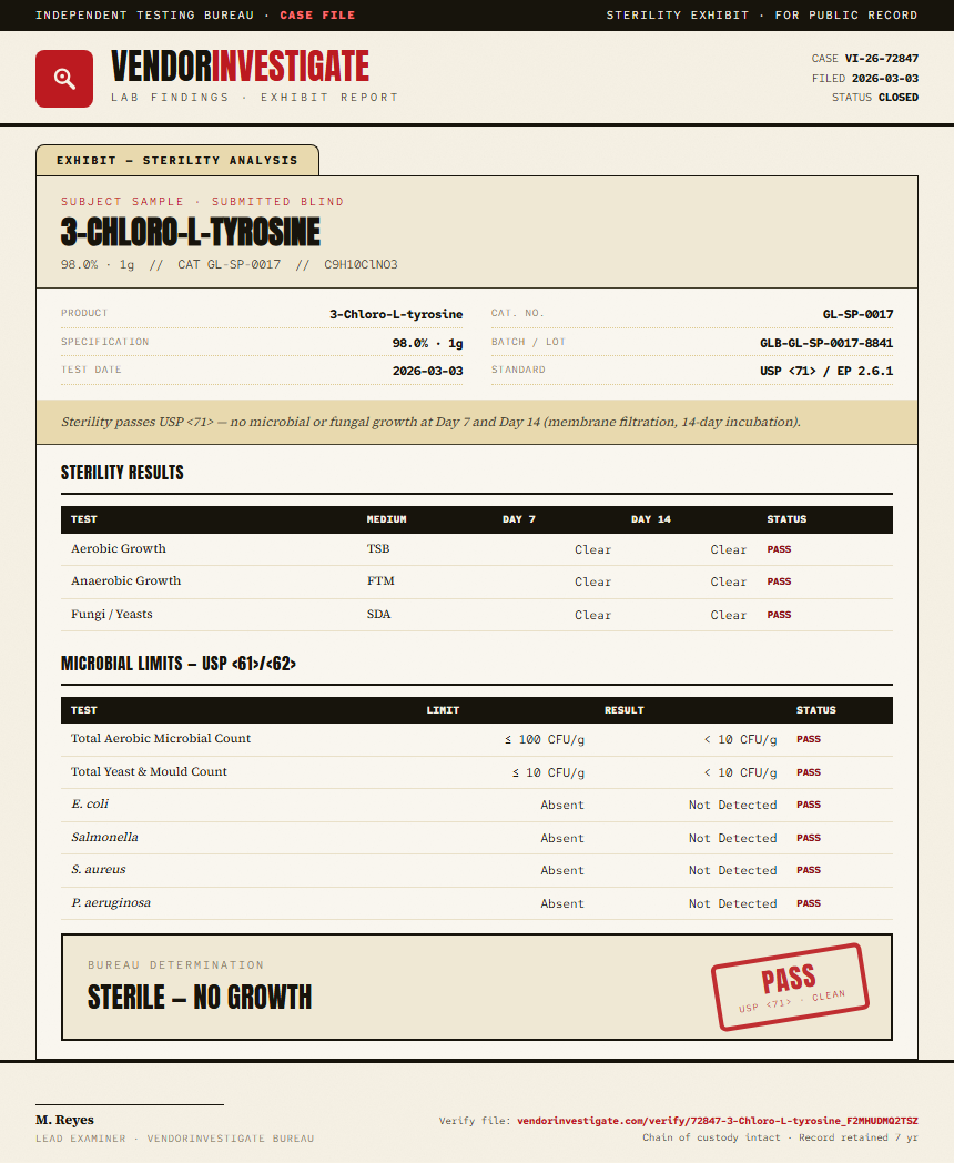 3-Chloro-L-tyrosine Sterility report by VendorInvestigate