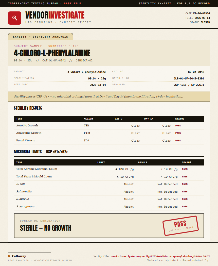 4-Chloro-L-phenylalanine Sterility report by VendorInvestigate