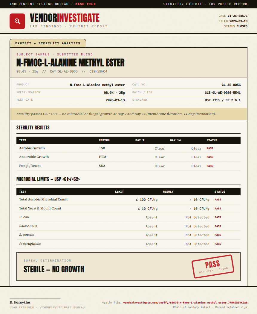 N-Fmoc-L-Alanine methyl ester Sterility report by VendorInvestigate