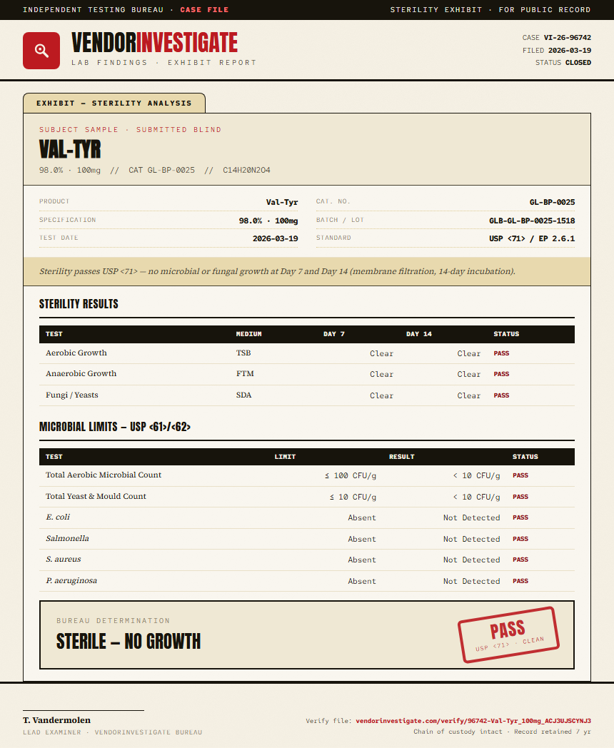 Val-Tyr Sterility report by VendorInvestigate
